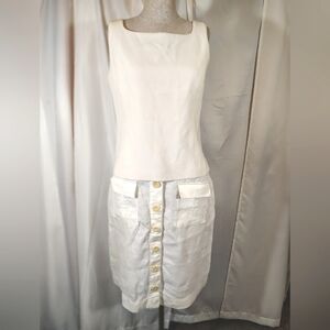 Tommy Bahama Skirt+Tank Top- Amanda Smith, Ivory, BttnUp, Knee Lngth, Pckts, 4